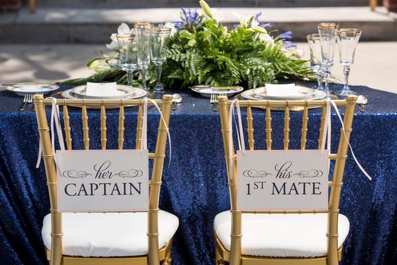 Nautical wedding ideas - necessary elements to comply with the theme - Nautical wedding. Bride and groom chairs